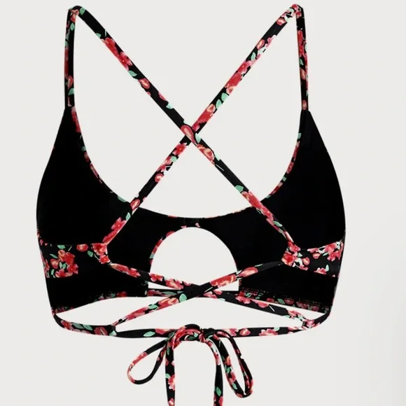 Floral Cutout Bikini Top in Black and Pink - Picture 2 of 3